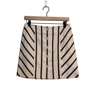 Intermix A-Line Stripe Skirt Sz 4 Cream Olive Green